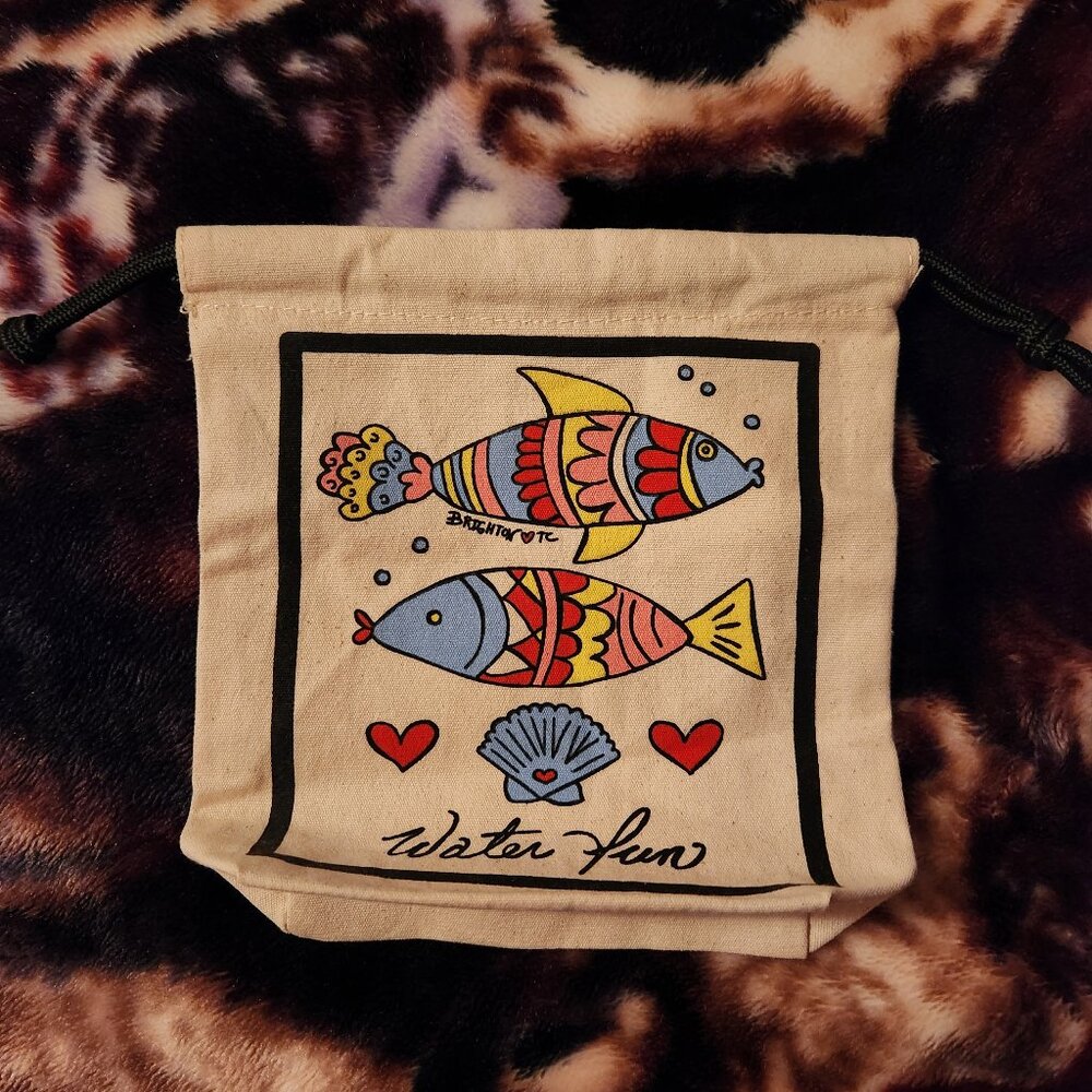 Decorative Drawstring Fish Cotton Beach Bag length 10 in. width-9in
